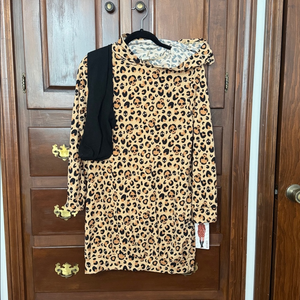 Shosho Skull Animal Print Lounge Dress with High Rise Socks